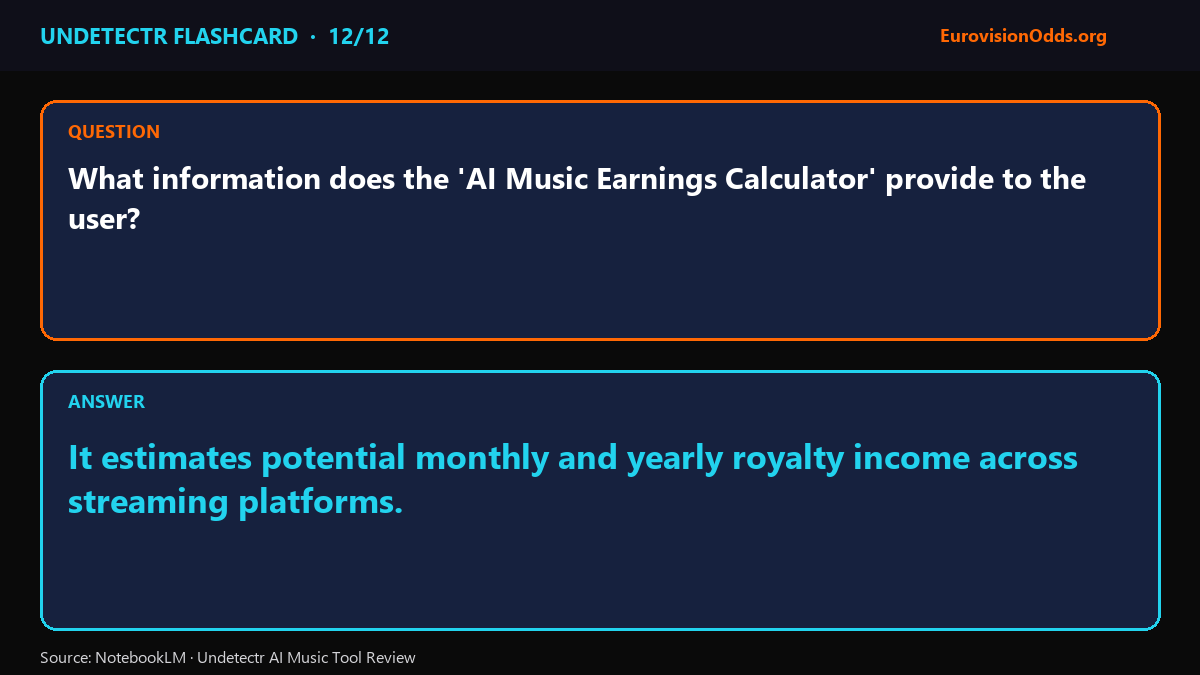 NotebookLM flashcard — AI Music Earnings Calculator projects royalty income across streaming platforms