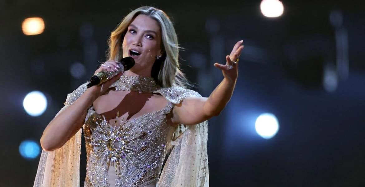 Delta Goodrem rehearsing 'Eclipse' for Australia at Wiener Stadthalle ahead of Eurovision 2026 Semi-Final 2