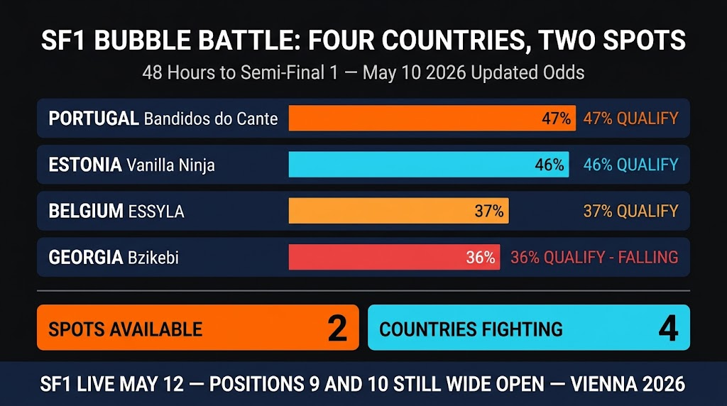 Eurovision 2026 SF1 Bubble Battle โ Portugal Estonia Belgium Georgia qualification odds