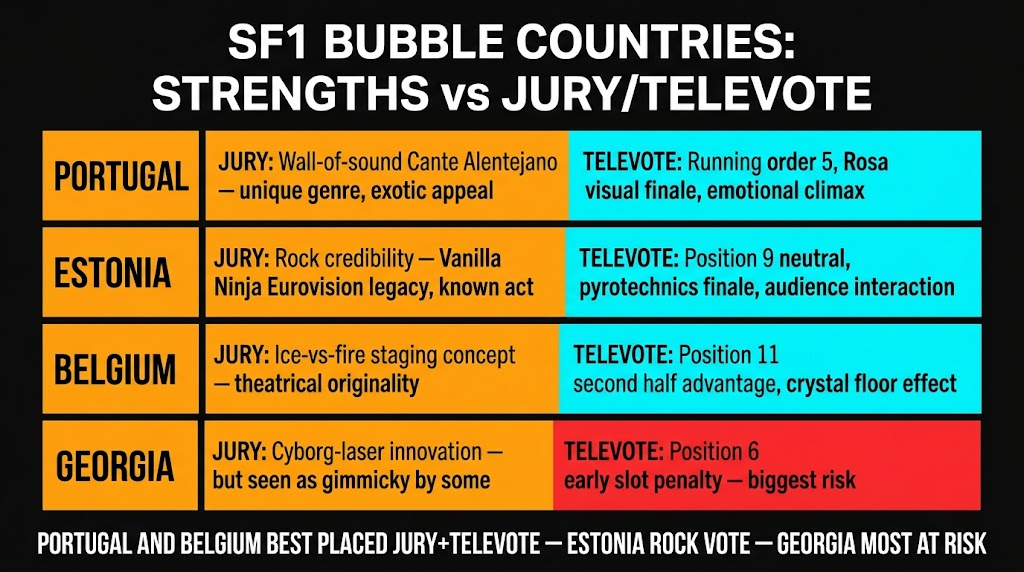 SF1 bubble countries strengths and weaknesses โ Eurovision 2026 jury vs televote