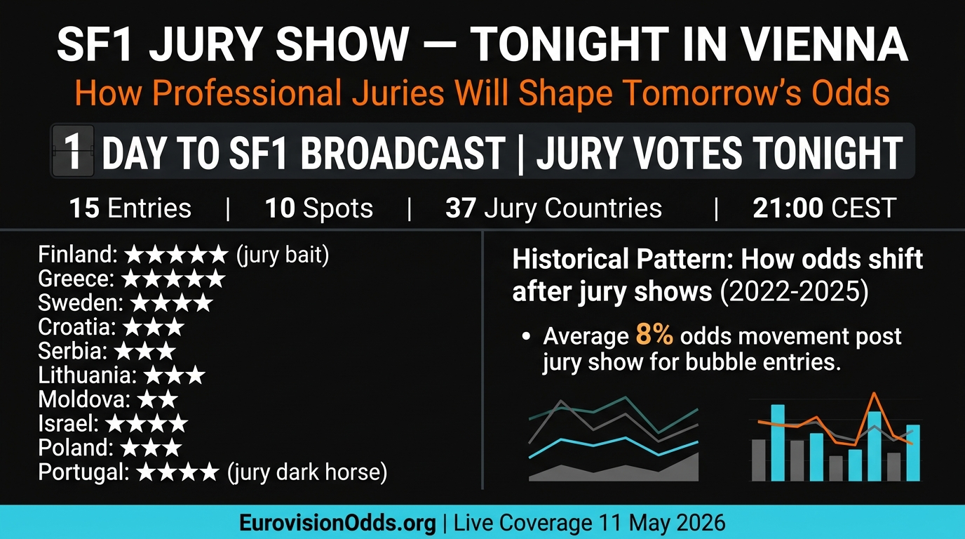 Eurovision 2026 SF1 jury show tonight — how professional juries will shape tomorrow's odds