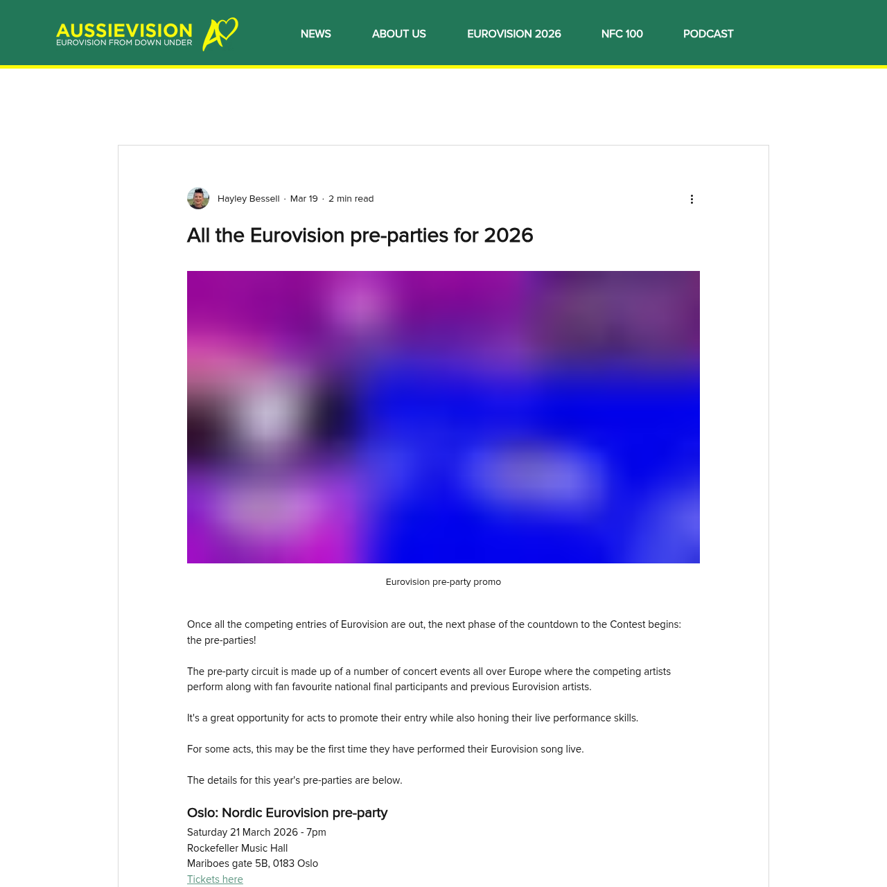 Aussievision comprehensive 2026 pre-parties map