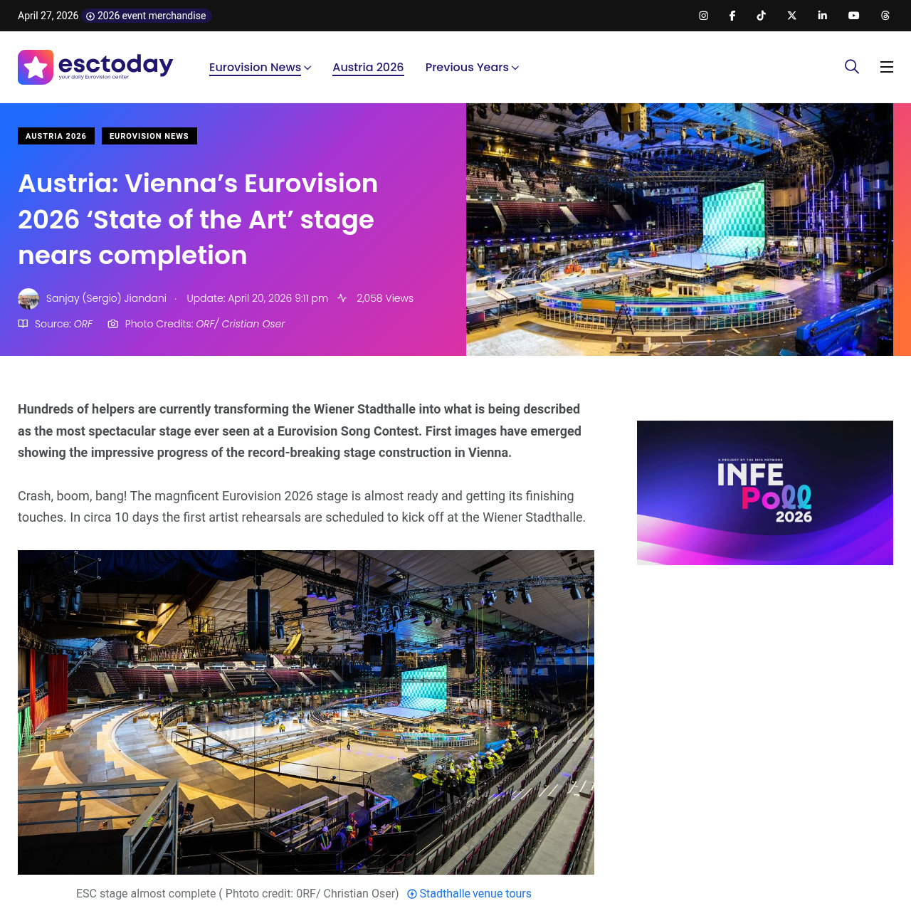 ESCToday coverage of Vienna's state-of-the-art Eurovision stage nearing completion