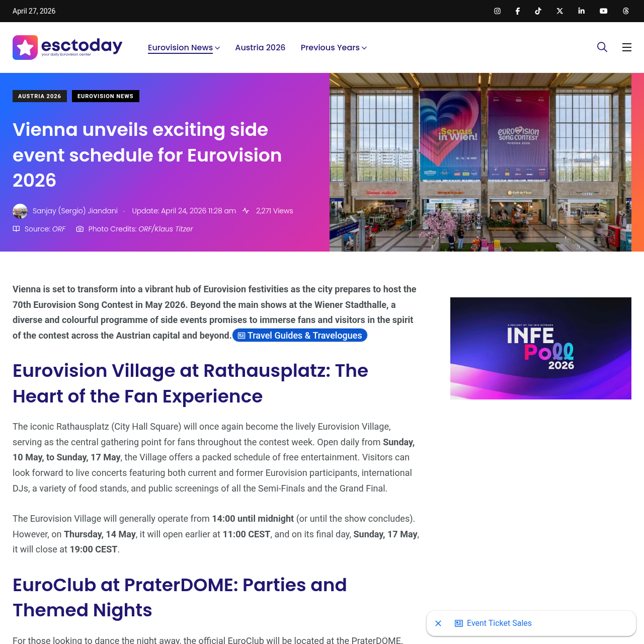ESCToday coverage of Vienna's side event schedule for Eurovision 2026