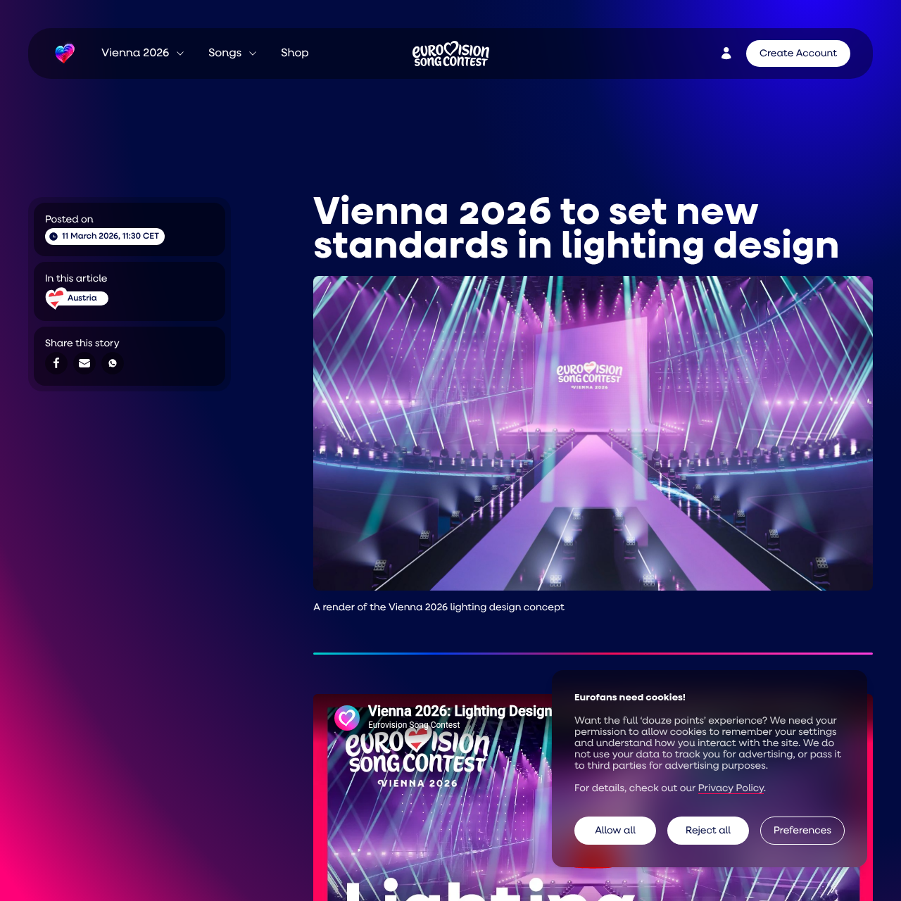 Eurovision.com lighting design story for Vienna 2026