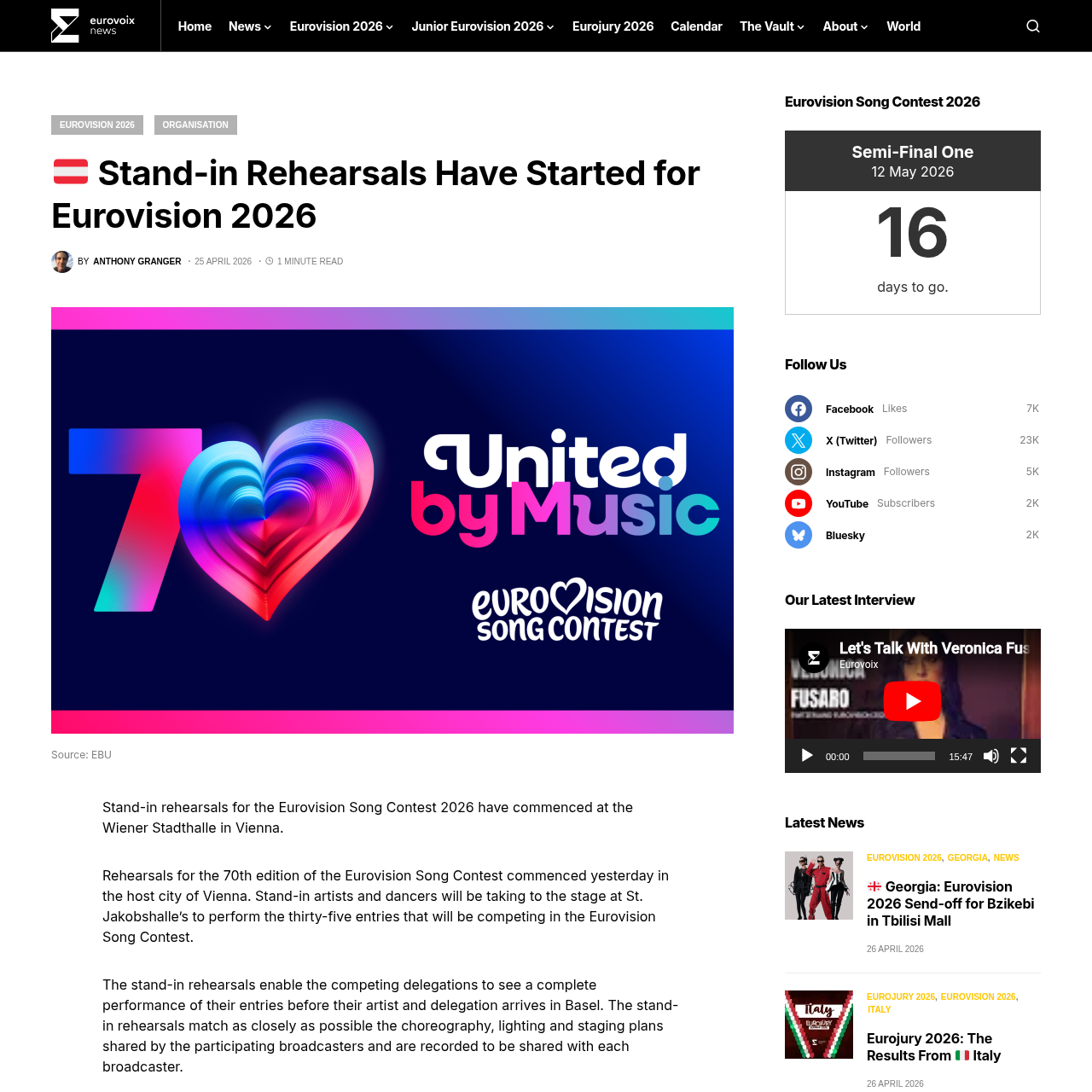 Eurovoix reporting on stand-in rehearsals commencing at Wiener Stadthalle