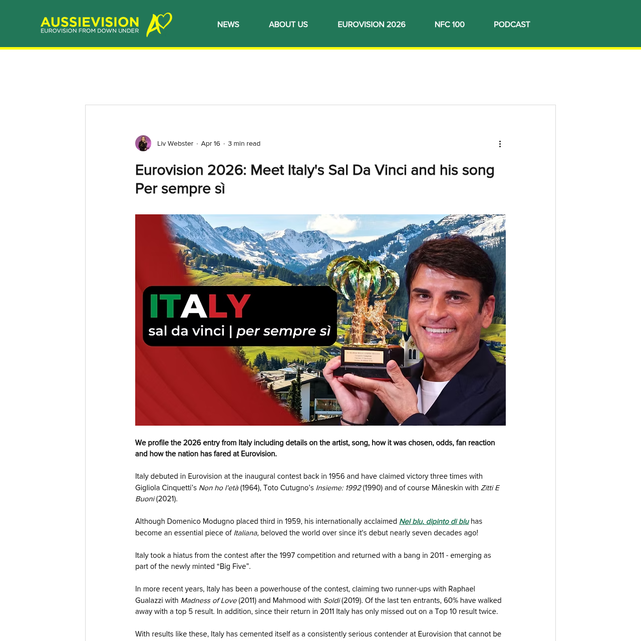 Aussievision's analysis of Italy's Eurovision 2026 entry and streaming performance