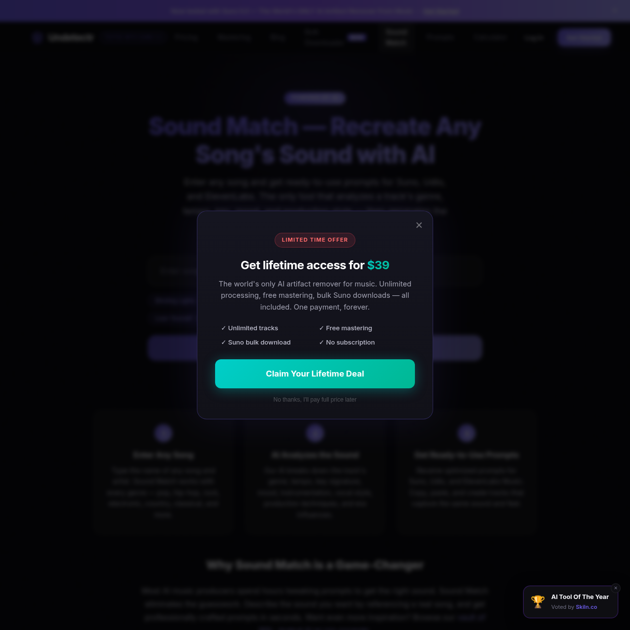 Undetectr Sound Match landing page